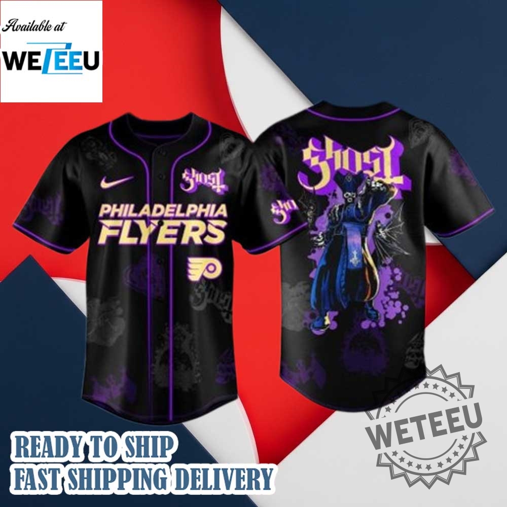 Philadelphia Flyers X Ghost Band Skeletour 2025 Baseball Jersey 6 Philadelphia Flyers x Ghost Band Skeletour 2025 Baseball Jersey