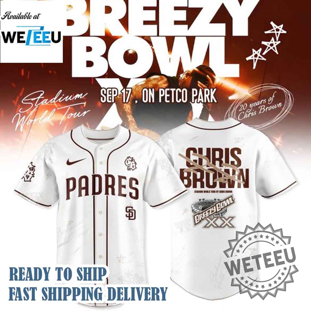 San Diego Padres X Chris Brown Breezy Bowl Xx Tour 2025 Baseball Jersey 5 San Diego Padres x Chris Brown Breezy Bowl XX Tour 2025 Baseball Jersey