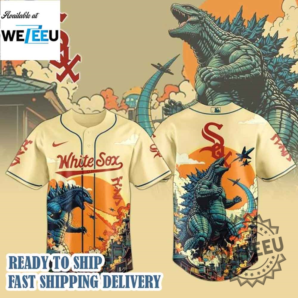 Chicago White Sox Mlb Godzilla 2025 Baseball Jersey 4 Chicago White Sox MLB Godzilla 2025 Baseball Jersey