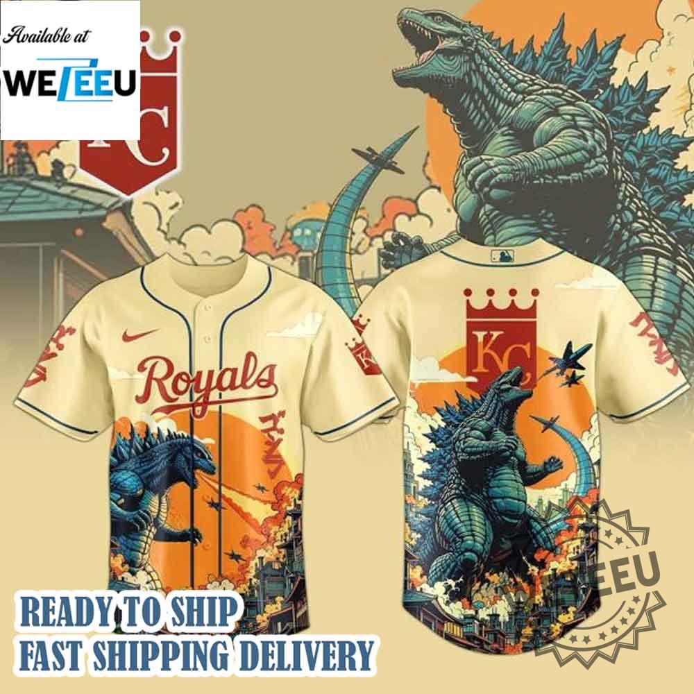 Kansas City Royals Mlb Godzilla 2025 Baseball Jersey 3 Kansas City Royals MLB Godzilla 2025 Baseball Jersey