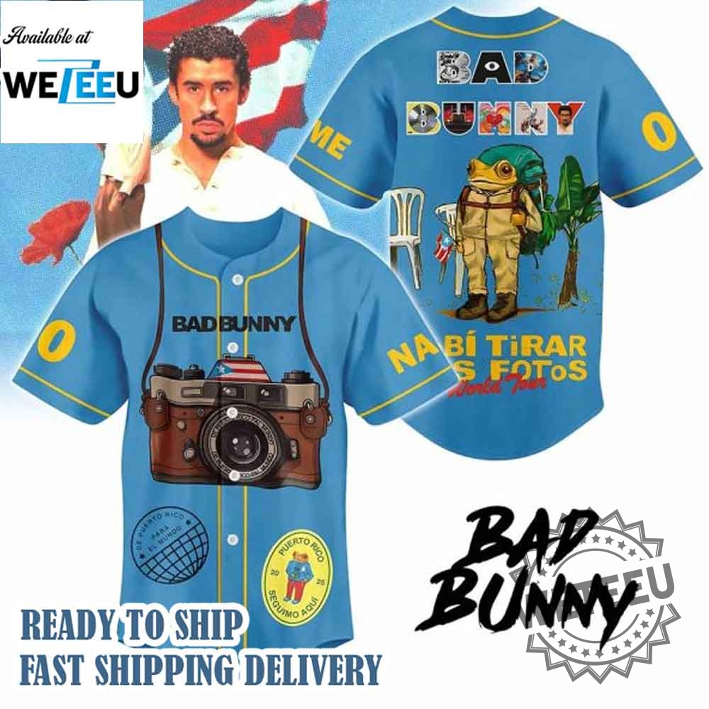 Bad Bunny Debi Tirar Mas Fotos World Tour Baseball Jersey 5 Bad Bunny Debi Tirar Mas Fotos World Tour Baseball Jersey
