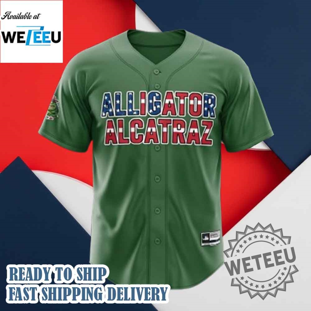 Green "ALLIGATOR ALCATRAZ" Baseball Jersey - Patriotic American Flag Alligator Design 3 Green "ALLIGATOR ALCATRAZ" Baseball Jersey - Patriotic American Flag Alligator Design
