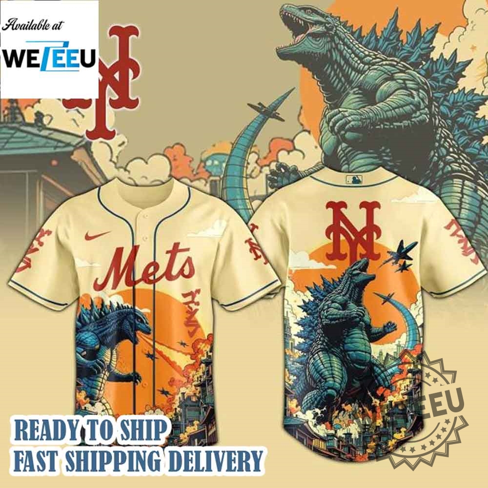 New York Mets Mlb X Godzilla Custom New Baseball Jersey 3 New York Mets MLB X Godzilla Custom New Baseball Jersey