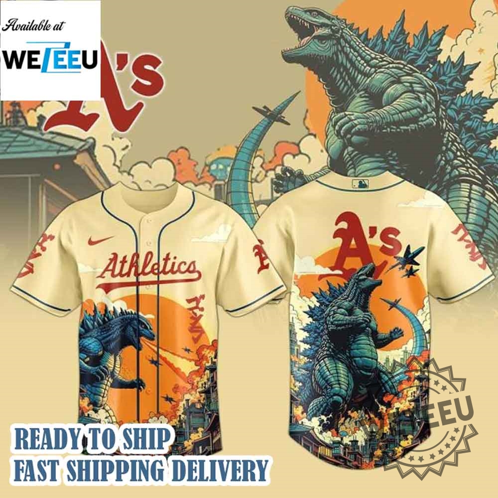 Oakland Athletics Mlb X Godzilla Custom New Baseball Jersey 3 Oakland Athletics MLB X Godzilla Custom New Baseball Jersey