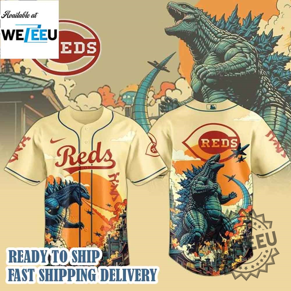 Cincinnati Reds Mlb X Godzilla Custom New Baseball Jersey 3 Cincinnati Reds MLB X Godzilla Custom New Baseball Jersey