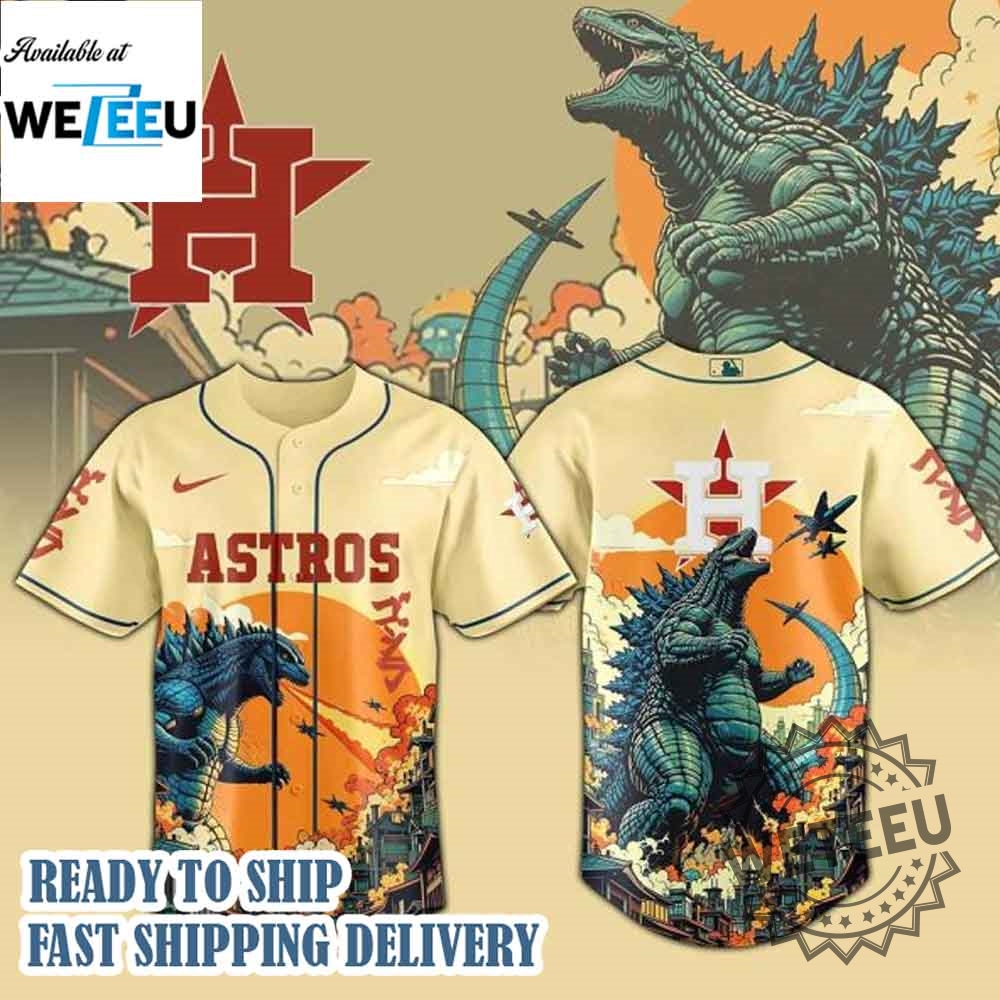 Houston Astros Mlb X Godzilla Custom New Baseball Jersey 3 Houston Astros MLB X Godzilla Custom New Baseball Jersey