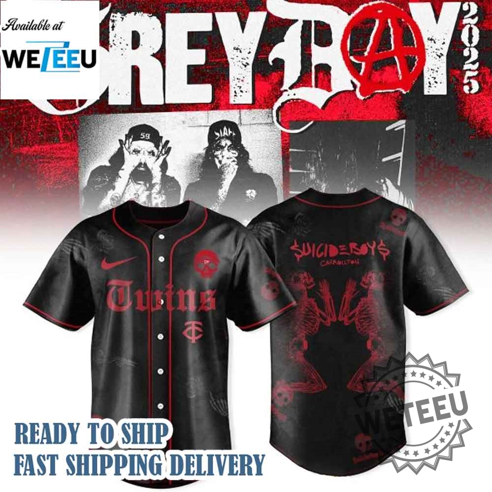 "Shop Unique Alligator and MLB Godzilla Baseball Jerseys Collection" 16 Minnesota Twins X Suicideboys Grey Day Tour 2025 Jersey
