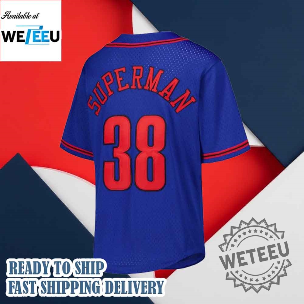 Superman Graphic Baseball Jersey Custom Number 5 Superman Graphic Baseball Jersey Custom Number