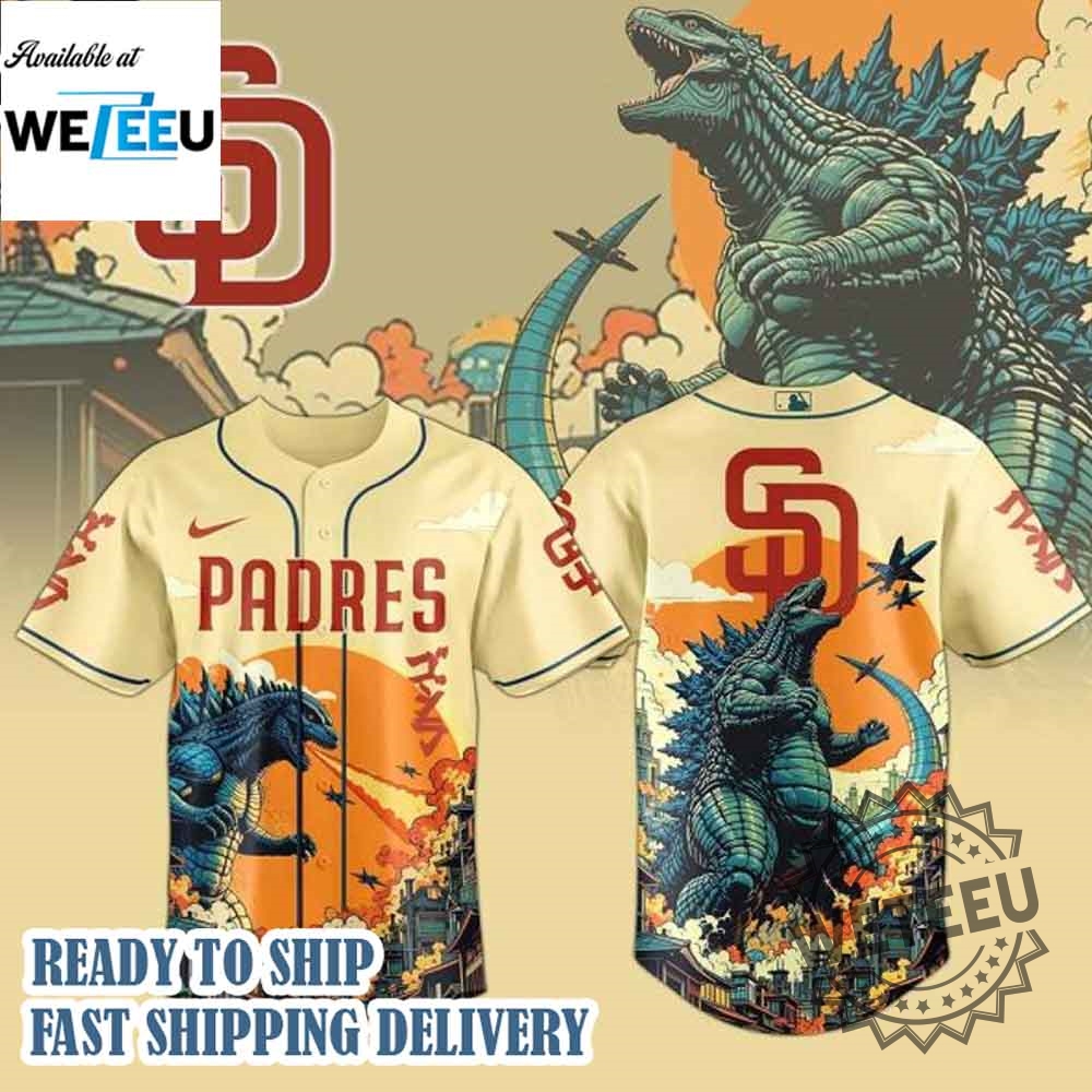 San Diego Padres Mlb X Godzilla Custom New Baseball Jersey 3 San Diego Padres MLB X Godzilla Custom New Baseball Jersey