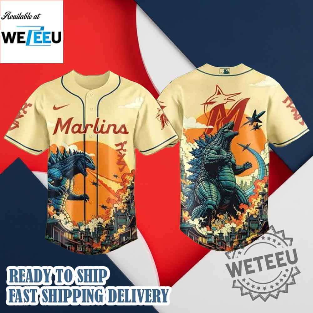 Miami Marlins Mlb X Godzilla Custom New Baseball Jersey