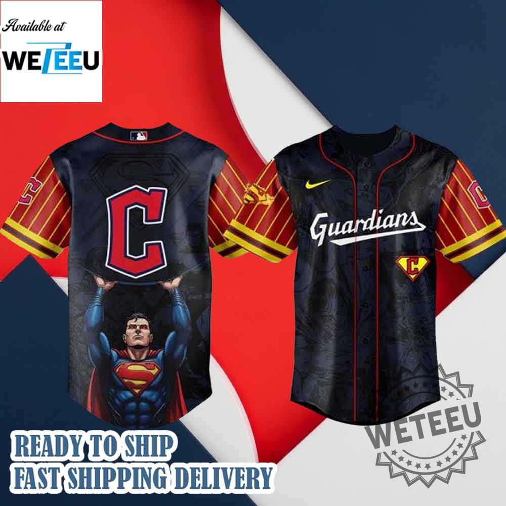 Cleveland Guardians Mlb X Superman Baseball Jersey 3 Cleveland Guardians MLB x Superman Baseball Jersey