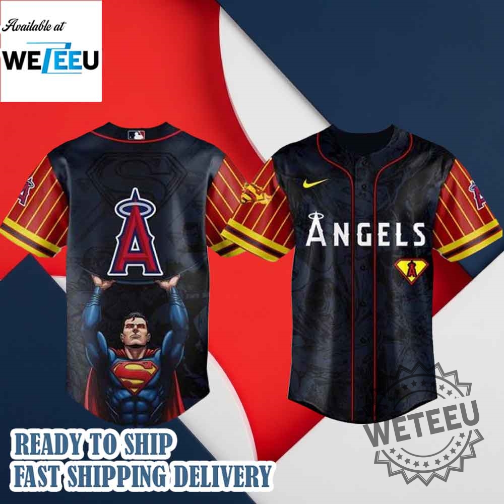 Los Angeles Angels Mlb X Superman Baseball Jersey 3 Los Angeles Angels MLB x Superman Baseball Jersey