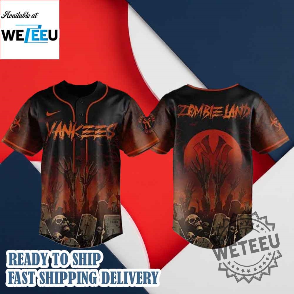 "Shop MLB X Kpop and Zombie Land Team Logo Baseball Jerseys" 18 New York Yankees Mlb X Zombie Land Baseball Jersey