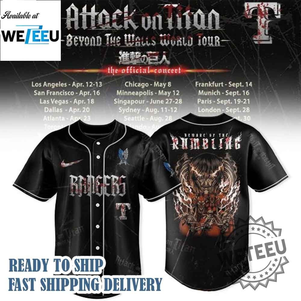 Texas Rangers X Attack On Titan Beyon The Walls World Tour 2025 Jersey 3 Texas Rangers x Attack On Titan Beyon The Walls World Tour 2025 Jersey