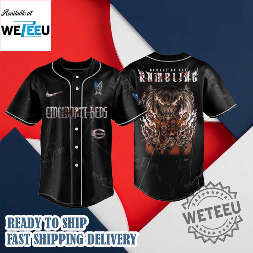 "Shop Exclusive 2025 Crossover Jerseys: Giants, Rangers, Knights & More" 8 Cincinnati Reds X Attack On Titan Beyon The Walls World Tour 2025 Jersey