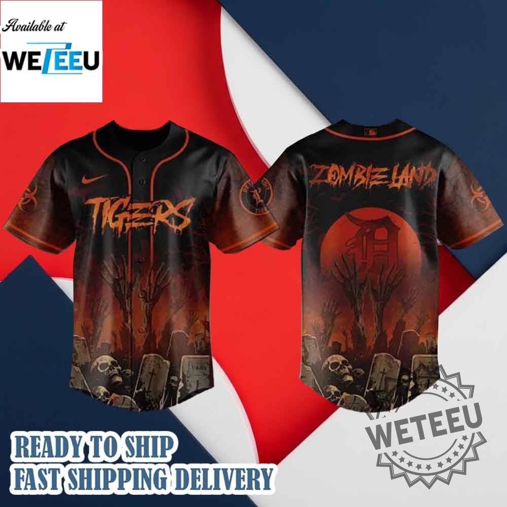 "Shop Exclusive 2025 Crossover Jerseys: Giants, Rangers, Knights & More" 16 Detroit Tigers Mlb X Zombie Land Baseball Jersey
