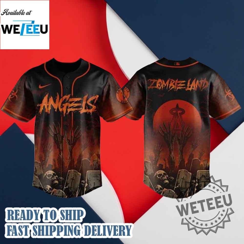 "Shop Exclusive 2025 Crossover Jerseys: Giants, Rangers, Knights & More" 19 Los Angeles Angels Mlb X Zombie Land Baseball Jersey