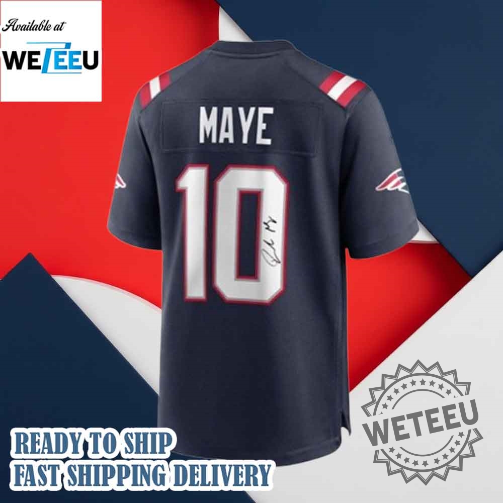 New England Patriots Drake Maye 10 Nike Navy 2025 Official Nfl Game Jersey With Signature 5 New England Patriots Drake Maye #10 Nike Navy 2025 Official NFL Game Jersey With Signature