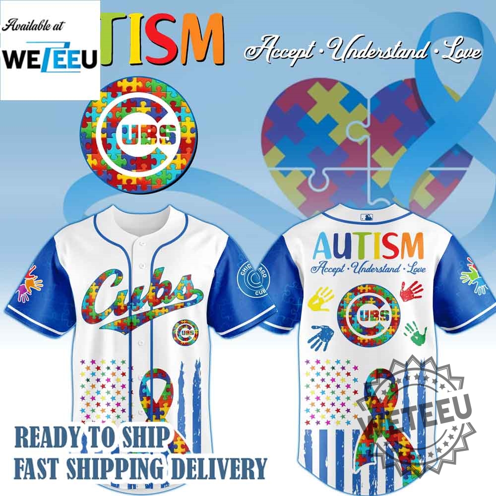 "Top 5 Must-Have Rock and Sports Jerseys for 2024 Fans" 8 Chicago Cubs Mlb X Autism Awareness Month Baseball Jersey