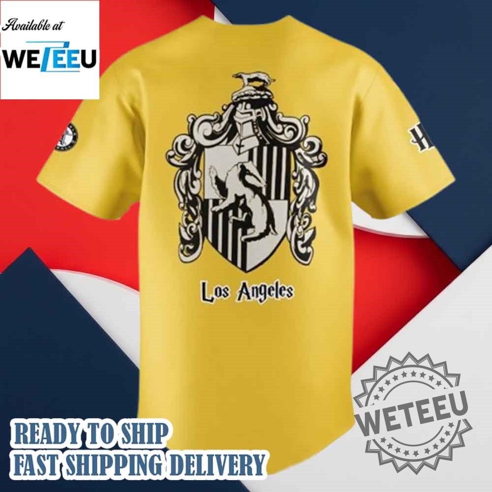 La Angels X Hufflepuff House Baseball Jersey 3 LA Angels x Hufflepuff House Baseball Jersey