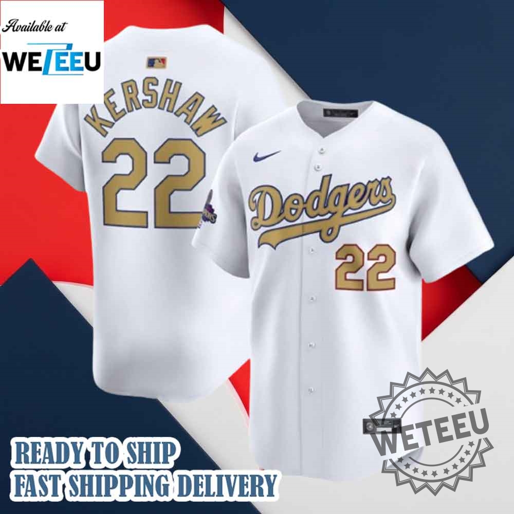 Dodgers 22 Clayton Kershaw 2025 Gold Collection World Series Champions Jersey