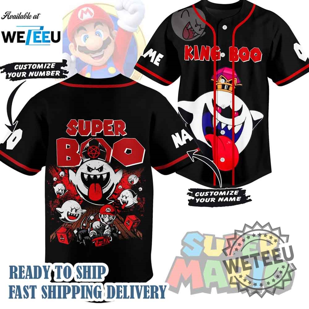 "Top 2025 Custom Jerseys: Grateful Dead, Scooby-Doo, and More" 13 Super Mario Boo King Boo Baseball Jersey Customizable Gamer Apparel