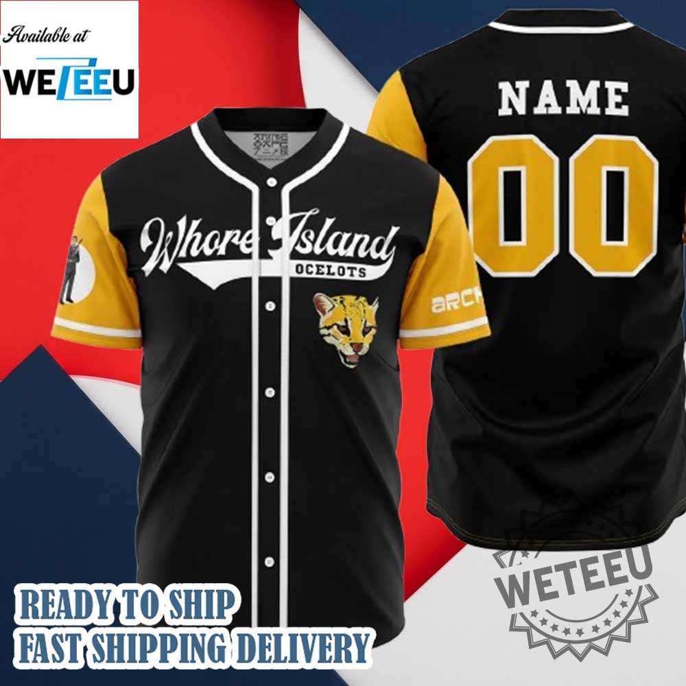 "Unique Sports Jerseys Featuring Iconic Collaborations with Celebrities and Shows" 27 Personalized Whore Island Ocelots Archer V2 Baseball Jersey