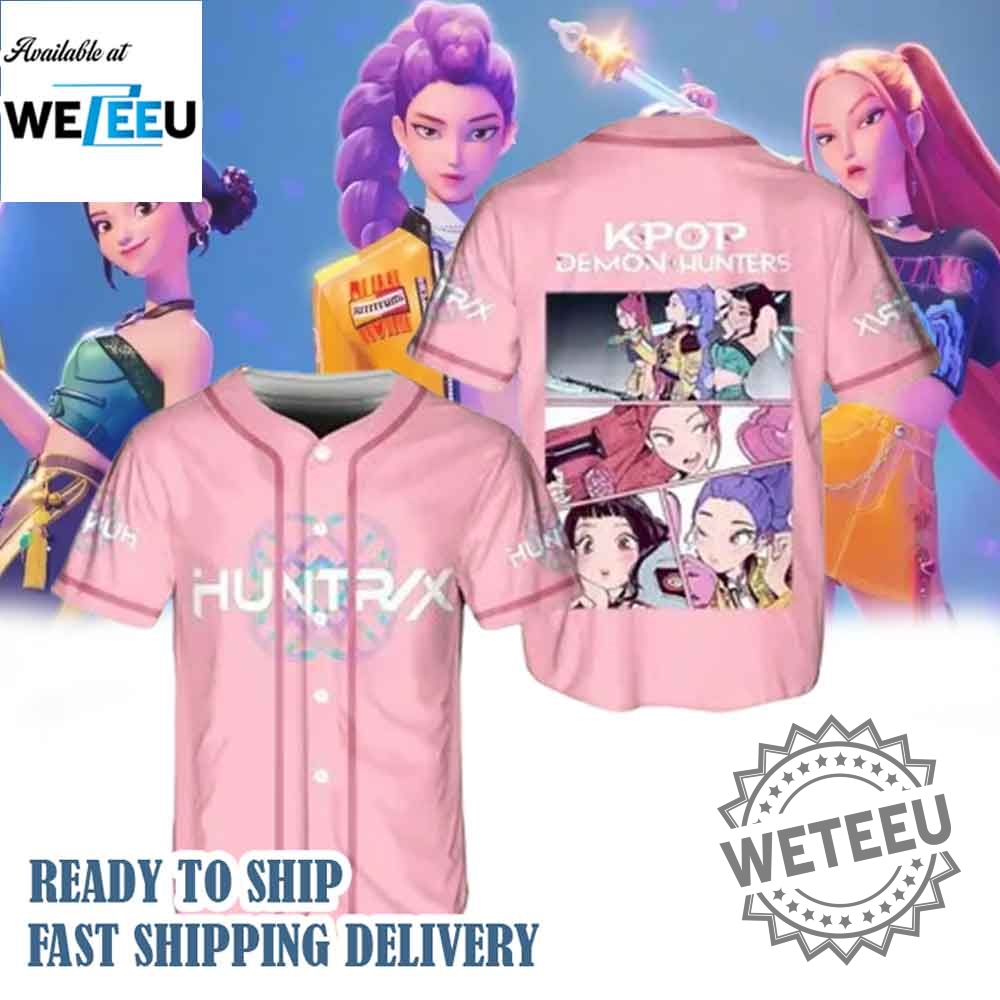 Kpop Demon Hunters Anime Jersey Pink Baseball Shirt For Fans Of Huntrx Style